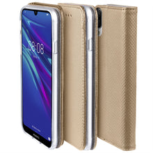 Ladda upp bild till gallerivisning, Moozy Case Flip Cover for Huawei Y6 2019, Gold - Smart Magnetic Flip Case with Card Holder and Stand