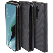 Load image into Gallery viewer, Moozy Case Flip Cover for Oppo Reno2 Z, Black - Smart Magnetic Flip Case with Card Holder and Stand