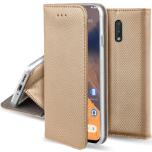 Load image into Gallery viewer, Moozy Case Flip Cover for Nokia 2.3, Gold - Smart Magnetic Flip Case with Card Holder and Stand