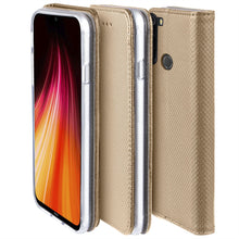 Załaduj obraz do przeglądarki galerii, Moozy Case Flip Cover for Xiaomi Redmi Note 8, Gold - Smart Magnetic Flip Case with Card Holder and Stand
