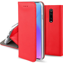 Carica l'immagine nel visualizzatore di Gallery, Moozy Case Flip Cover for Xiaomi Mi 9T, Xiaomi Mi 9T Pro, Redmi K20, Red - Smart Magnetic Flip Case with Card Holder and Stand