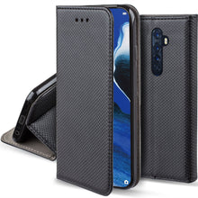 Load image into Gallery viewer, Moozy Case Flip Cover for Oppo Reno 2, Black - Smart Magnetic Flip Case with Card Holder and Stand