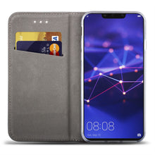 Ladda upp bild till gallerivisning, Moozy Case Flip Cover for Huawei Mate 20 Lite, Dark Blue - Smart Magnetic Flip Case with Card Holder and Stand