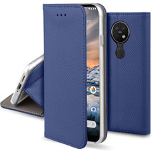 Load image into Gallery viewer, Moozy Case Flip Cover for Nokia 7.2, Nokia 6.2, Dark Blue - Smart Magnetic Flip Case with Card Holder and Stand