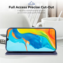Charger l'image dans la galerie, Moozy Wallet Case for Huawei P30 Lite, Dark Blue Carbon – Metallic Edge Protection Magnetic Closure Flip Cover with Card Holder