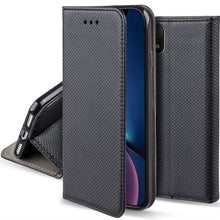 Ladda upp bild till gallerivisning, Moozy Case Flip Cover for iPhone XR, Black - Smart Magnetic Flip Case with Card Holder and Stand