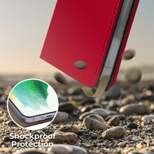 Afbeelding in Gallery-weergave laden, Moozy Case Flip Cover for Samsung S21 FE, Red - Smart Magnetic Flip Case Flip Folio Wallet Case with Card Holder and Stand, Credit Card Slots, Kickstand Function