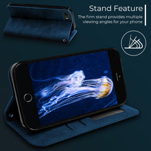 Ladda upp bild till gallerivisning, Moozy Marble Blue Flip Case for iPhone SE 2020, iPhone 8, iPhone 7 - Flip Cover Magnetic Flip Folio Retro Wallet Case