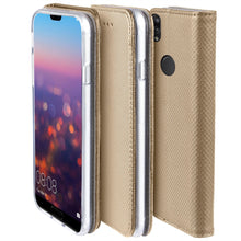 Ladda upp bild till gallerivisning, Moozy Case Flip Cover for Huawei P20 Lite, Gold - Smart Magnetic Flip Case with Card Holder and Stand