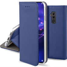 Ladda upp bild till gallerivisning, Moozy Case Flip Cover for Huawei Mate 20 Lite, Dark Blue - Smart Magnetic Flip Case with Card Holder and Stand