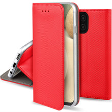 Charger l'image dans la galerie, Moozy Case Flip Cover for Samsung A12, Red - Smart Magnetic Flip Case with Card Holder and Stand