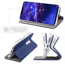Ladda upp bild till gallerivisning, Moozy Case Flip Cover for Huawei Mate 20 Lite, Dark Blue - Smart Magnetic Flip Case with Card Holder and Stand