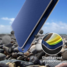 Afbeelding in Gallery-weergave laden, Moozy Wallet Case for iPhone SE 2020, iPhone 7, iPhone 8, Dark Blue Carbon - Metallic Edge Protection Magnetic Closure Flip Cover with Card Holder