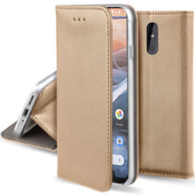 Afbeelding in Gallery-weergave laden, Moozy Case Flip Cover for Nokia 3.2, Gold - Smart Magnetic Flip Case with Card Holder and Stand