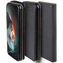 Cargar imagen en el visor de la galería, Moozy Case Flip Cover for Sony Xperia 10 II, Black - Smart Magnetic Flip Case with Card Holder and Stand