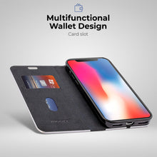 Afbeelding in Gallery-weergave laden, Moozy Wallet Case for iPhone X, iPhone XS, Black Carbon – Metallic Edge Protection Magnetic Closure Flip Cover with Card Holder