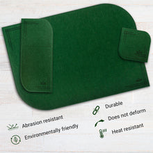 Załaduj obraz do przeglądarki galerii, VILSTO Felt Fabric Place Mats, Dining Table Dinner Sets, Placemats and Coasters Set with Cutlery Holder, 18 Piece Set, Kitchen Mat, Dark Green