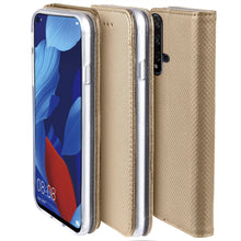 Ladda upp bild till gallerivisning, Moozy Case Flip Cover for Huawei Nova 5T and Honor 20, Gold - Smart Magnetic Flip Case with Card Holder and Stand