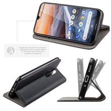 Load image into Gallery viewer, Moozy Case Flip Cover for Nokia 3.2, Black - Smart Magnetic Flip Case with Card Holder and Stand