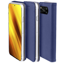 Cargar imagen en el visor de la galería, Moozy Case Flip Cover for Xiaomi Poco X3 NFC, Dark Blue - Smart Magnetic Flip Case with Card Holder and Stand
