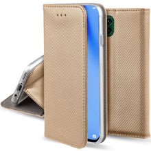 Ladda upp bild till gallerivisning, Moozy Case Flip Cover for Huawei P40 Lite, Gold - Smart Magnetic Flip Case with Card Holder and Stand