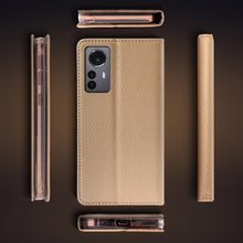 Charger l'image dans la galerie, Moozy Case Flip Cover for Xiaomi 12 Pro, Gold - Smart Magnetic Flip Case Flip Folio Wallet Case with Card Holder and Stand, Credit Card Slots, Kickstand Function