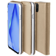 Ladda upp bild till gallerivisning, Moozy Case Flip Cover for Huawei P40 Lite, Gold - Smart Magnetic Flip Case with Card Holder and Stand