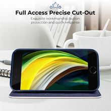 Afbeelding in Gallery-weergave laden, Moozy Wallet Case for iPhone SE 2020, iPhone 7, iPhone 8, Dark Blue Carbon - Metallic Edge Protection Magnetic Closure Flip Cover with Card Holder