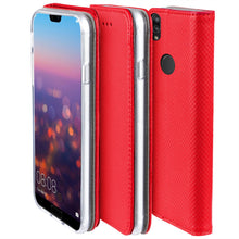 Ladda upp bild till gallerivisning, Moozy Case Flip Cover for Huawei P20 Lite, Red - Smart Magnetic Flip Case with Card Holder and Stand