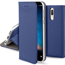 Ladda upp bild till gallerivisning, Moozy Case Flip Cover for Huawei Mate 10 Lite, Dark Blue - Smart Magnetic Flip Case with Card Holder and Stand