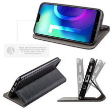 Carica l'immagine nel visualizzatore di Gallery, Moozy Case Flip Cover for Huawei Honor 10, Black - Smart Magnetic Flip Case with Card Holder and Stand