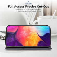 Lade das Bild in den Galerie-Viewer, Moozy Wallet Case für Samsung A50, Black Carbon – Metallischer Kantenschutz Magnetverschluss Flip Cover mit Kartenhalter