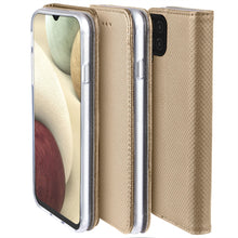 Ladda upp bild till gallerivisning, Moozy Case Flip Cover for Samsung A12, Gold - Smart Magnetic Flip Case with Card Holder and Stand
