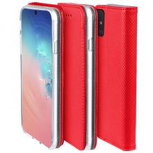 Załaduj obraz do przeglądarki galerii, Moozy Case Flip Cover for Samsung S10 Lite, Red - Smart Magnetic Flip Case with Card Holder and Stand