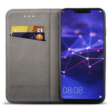 Load image into Gallery viewer, Moozy Case Flip Cover for Huawei Mate 20 Lite, Black - Smart Magnetic Flip Case with Card Holder and Stand