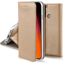 Załaduj obraz do przeglądarki galerii, Moozy Case Flip Cover for Xiaomi Redmi Note 8, Gold - Smart Magnetic Flip Case with Card Holder and Stand