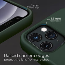 Afbeelding in Gallery-weergave laden, Moozy Lifestyle. Silicone Case for iPhone 13 Pro, Dark Green - Liquid Silicone Lightweight Cover with Matte Finish