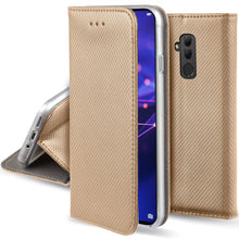 Ladda upp bild till gallerivisning, Moozy Case Flip Cover for Huawei Mate 20 Lite, Gold - Smart Magnetic Flip Case with Card Holder and Stand