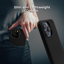 Cargar imagen en el visor de la galería, Moozy Lifestyle. Silicone Case for iPhone 14 Pro, Black - Liquid Silicone Lightweight Cover with Matte Finish and Soft Microfiber Lining, Premium Silicone Case