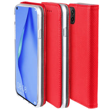 Ladda upp bild till gallerivisning, Moozy Case Flip Cover for Huawei P40 Lite, Red - Smart Magnetic Flip Case with Card Holder and Stand