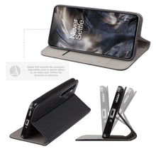 Charger l'image dans la galerie, Moozy Case Flip Cover for OnePlus Nord, Black - Smart Magnetic Flip Case with Card Holder and Stand