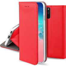Załaduj obraz do przeglądarki galerii, Moozy Case Flip Cover for Samsung S10 Lite, Red - Smart Magnetic Flip Case with Card Holder and Stand