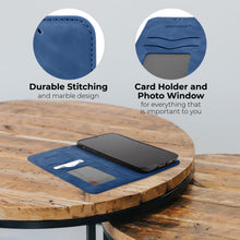 Ladda upp bild till gallerivisning, Moozy Marble Blue Flip Case for iPhone X, iPhone XS - Flip Cover Magnetic Flip Folio Retro Wallet Case with Card Holder and Stand, Credit Card Slots, Kickstand Function