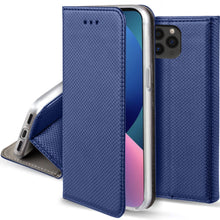 Load image into Gallery viewer, Moozy Case Flip Cover for iPhone 13 Pro, Dark Blue - Smart Magnetic Flip Case Flip Folio Wallet Case with Card Holder and Stand, Credit Card Slots