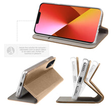 Carica l'immagine nel visualizzatore di Gallery, Moozy Case Flip Cover for iPhone 13 Mini, Gold - Smart Magnetic Flip Case Flip Folio Wallet Case with Card Holder and Stand, Credit Card Slots10,99