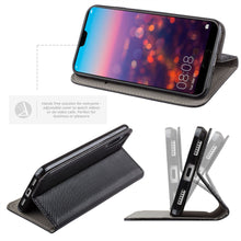 Ladda upp bild till gallerivisning, Moozy Case Flip Cover for Huawei P20 Pro, Black - Smart Magnetic Flip Case with Card Holder and Stand