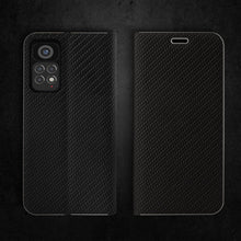 Load image into Gallery viewer, Moozy Wallet Case for Xiaomi Redmi Note 11 Pro 5G and 4G, Black Carbon - Flip Case with Metallic Border Design Magnetic Closure Flip Cover with Card Holder and Kickstand Function