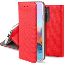 Load image into Gallery viewer, Moozy Case Flip Cover for Xiaomi Redmi Note 10 Pro and Redmi Note 10 Pro Max, Red - Smart Magnetic Flip Case Flip Folio Wallet Case