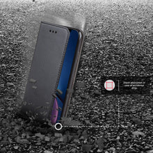Ladda upp bild till gallerivisning, Moozy Case Flip Cover for iPhone XR, Black - Smart Magnetic Flip Case with Card Holder and Stand