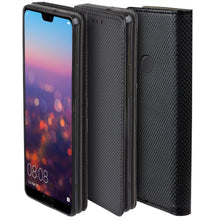 Ladda upp bild till gallerivisning, Moozy Case Flip Cover for Huawei P20 Lite, Black - Smart Magnetic Flip Case with Card Holder and Stand